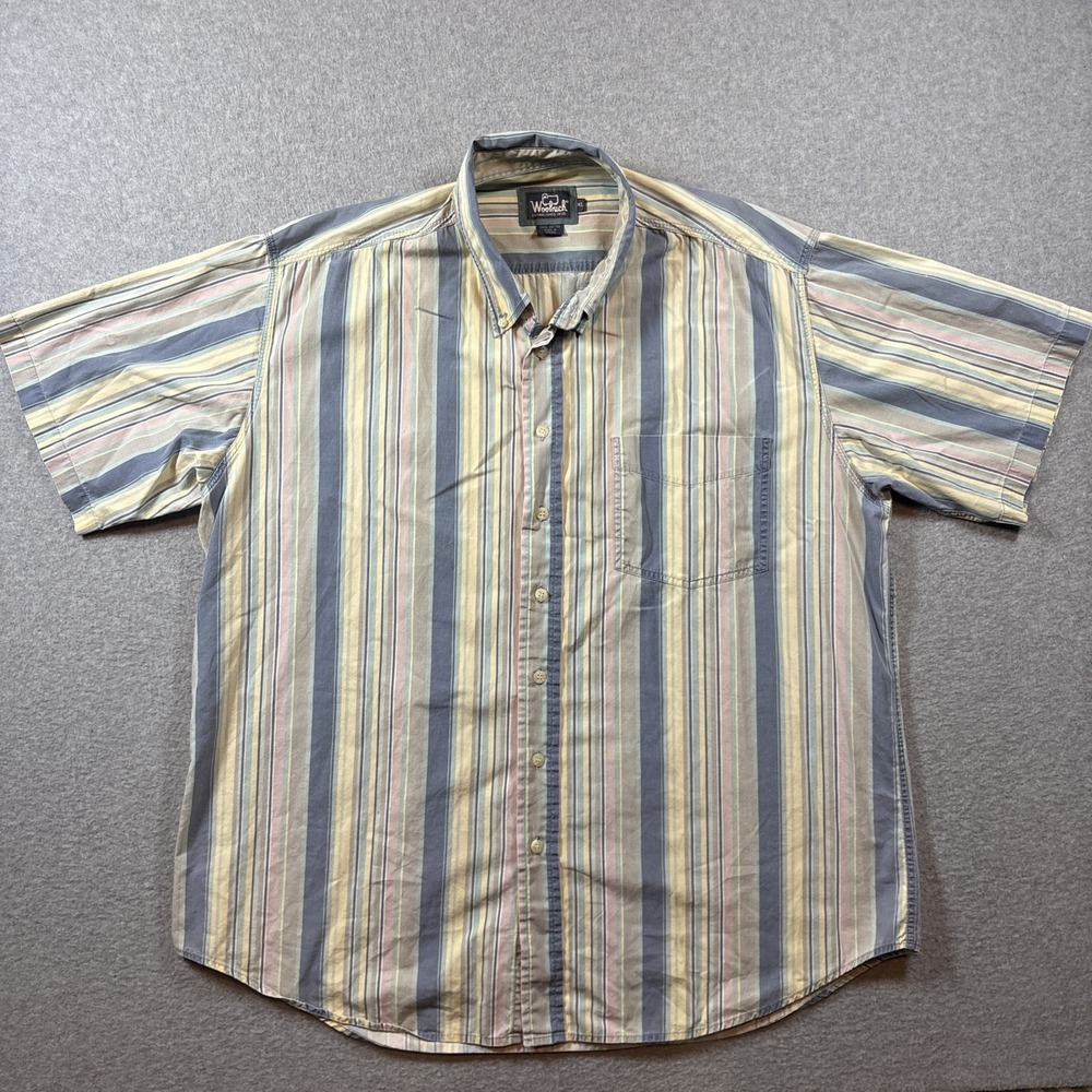 VTG WOOLRICH Retro Short Sleeve Button Down Men's XL Multicolor Striped 80s 90s